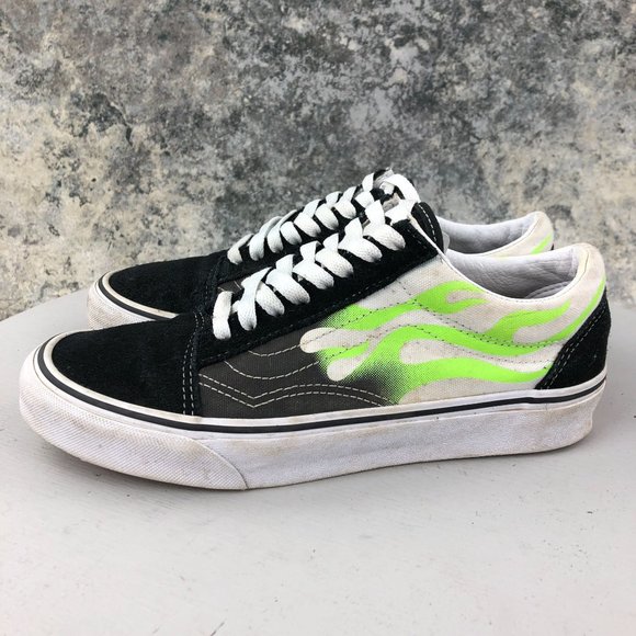Vans Unisex 7M 8.5W Old Skool Flame Black Green Leather Low Top Lace-Up Sneakers - Picture 3 of 13